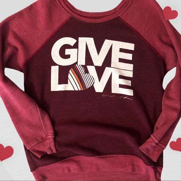 Spiritual Gangster Tops - Spiritual Gangster GIVE LOVE Red Sunwashed sweatshirt/raglan sleeves